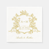 Classic Gold Floral Wappen Monogramme Hochzeit Serviette (Vorderseite)