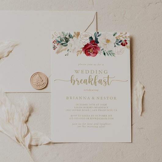 Classic Gold Floral Wedding Breakfast Einladung