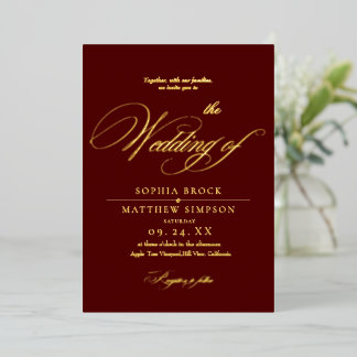 Classic Gold Foil Burgundy Script Wedding Folieneinladung