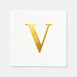 Classic Gold Foil Monogram V Serviette