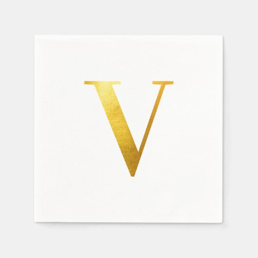 Classic Gold Foil Monogram V Serviette (Vorderseite)