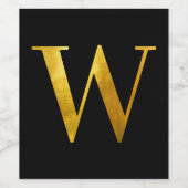 Classic Gold Foil Monogram W auf Black Weinetikett (Einzelnes Label)