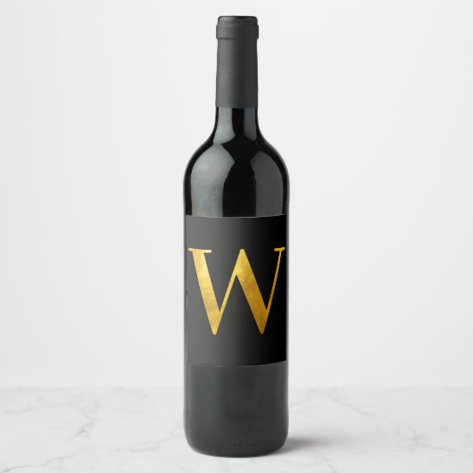 Classic Gold Foil Monogram W auf Black Weinetikett (Vorderseite)