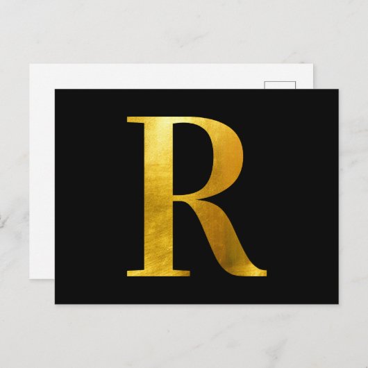 Classic Gold Foil Monogramm R auf Schwarz Postkarte (Vorne/Hinten)