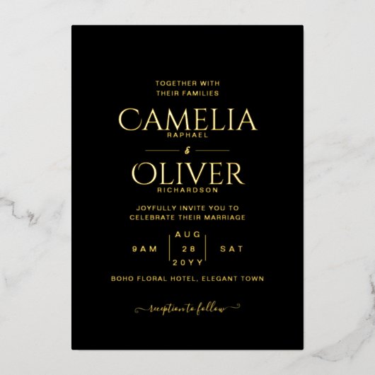 Classic GOLD FOIL Text Black Wedding Elegant Folieneinladung (Vorderseite)
