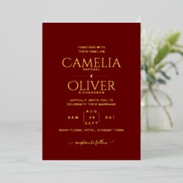 Classic GOLD FOIL Text Burgundy Wedding Elegant Folieneinladung