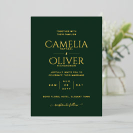 Classic GOLD FOIL Text Green Wedding Elegant Folieneinladung