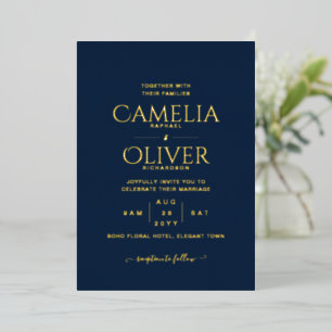 Classic GOLD FOIL Text Navy Wedding Elegance Foil  Folieneinladung