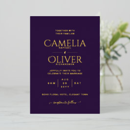 Classic GOLD FOIL Text Plum Lila Wedding Elegant Folieneinladung