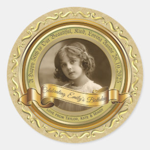Classic Gold Foto Frame Elegantes Banner Gelb Runder Aufkleber