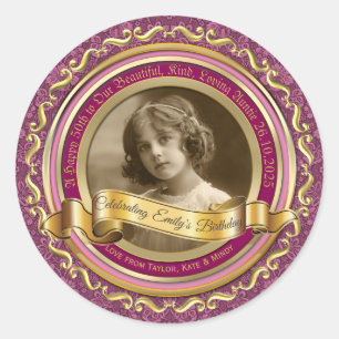 Classic Gold Foto Frame Elegantes Banner Rosa Runder Aufkleber