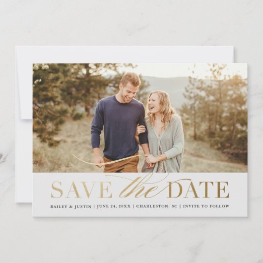 Classic Gold Foto Save the Date Einladung (Vorderseite)