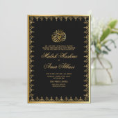 Classic Gold Frame Black Islamic Muslim Wedding Einladung (Stehend Vorderseite)