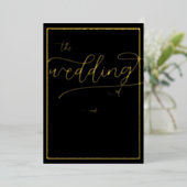 Classic Gold Frame Blüh Calligrafy Wedding Folieneinladung (Stehend vorne)