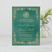 Classic Gold Frame grüne islamische Hochzeit Einladung (Stehend Vorderseite)
