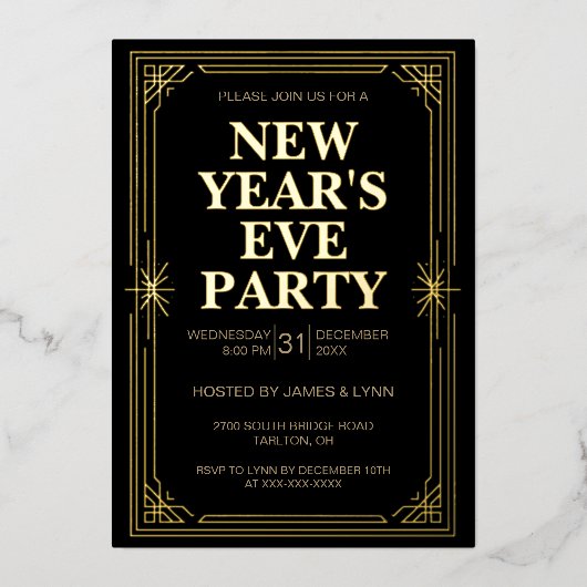 Classic Gold Frame New Year’s Eve Party Invitation Folieneinladung (Vorderseite)