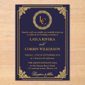 Classic Gold Frame Royal Monogram Wedding Acryleinladungen (Vorderseite)
