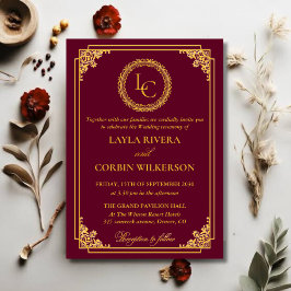 Classic Gold Frame Royal Monogram Wedding Einladung