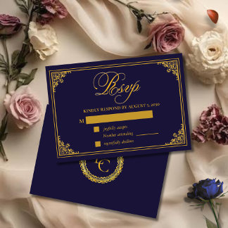 Classic Gold Frame Royal Monogram Wedding RSVP Karte