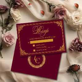 Classic Gold Frame Royal Monogram Wedding RSVP Karte