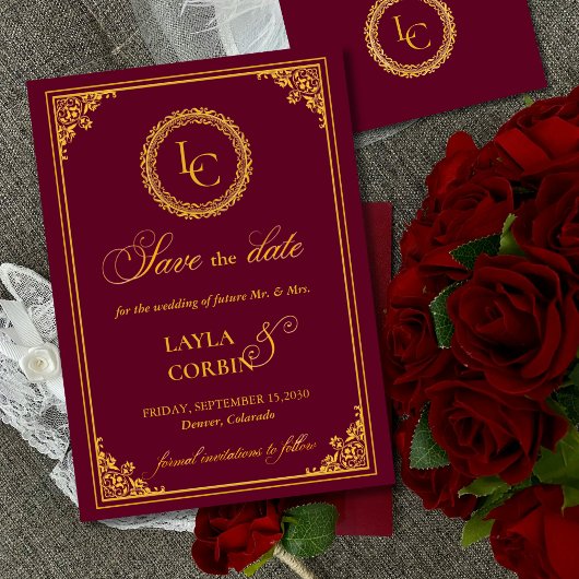 Classic Gold Frame Royal Monogram Wedding Save The Date