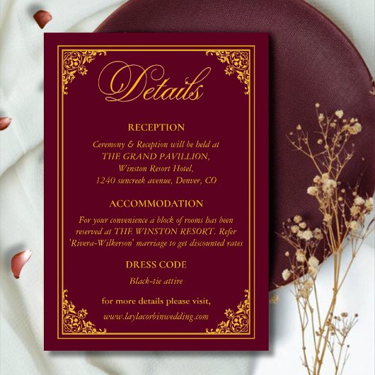 Classic Gold Frame Royal Wedding Details Begleitkarte