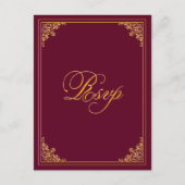 Classic Gold Frame Wedding RSVP Postcard Postkarte (Vorderseite)