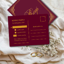 Classic Gold Frame Wedding RSVP Postcard Postkarte