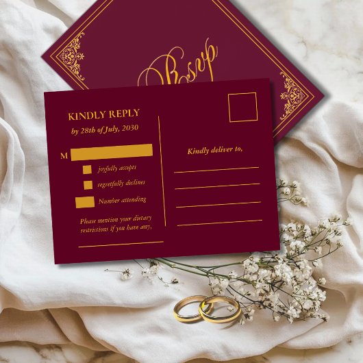 Classic Gold Frame Wedding RSVP Postcard Postkarte