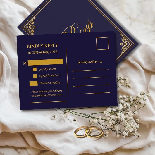 Classic Gold Frame Wedding RSVP Postcard Postkarte