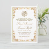 Classic Gold Frame White Islamic Wedding Einladung (Stehend Vorderseite)
