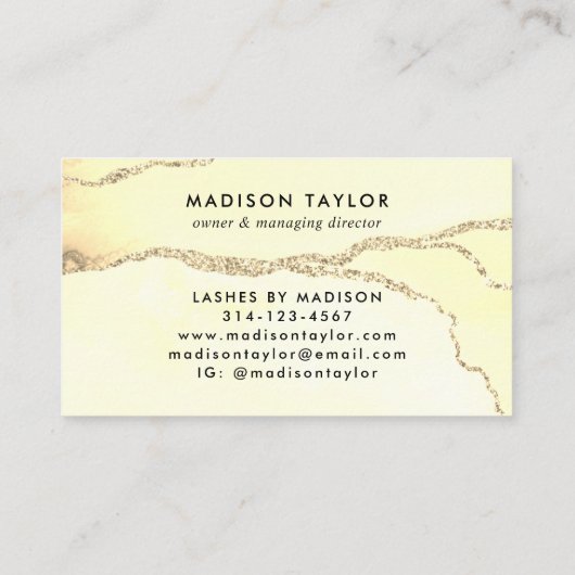 Classic Gold Glitzer Marble Agate Script Monogram Visitenkarte (Rückseite)