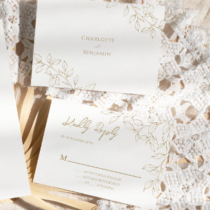 Classic Gold Green Wedding RSVP Response Card Karte