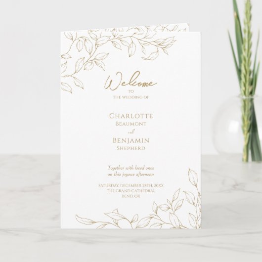 Classic Gold Greenerity Wedding Folded Program Programm (Vorderseite)