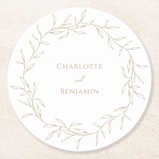 Classic Gold Greenerity Wedding Runder Pappuntersetzer (Vorderseite)