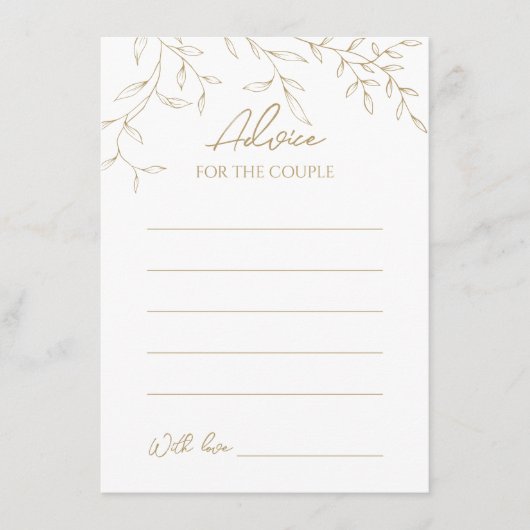 Classic Gold Greenery Wedding Advice Card Hinweiskarte (Vorderseite)