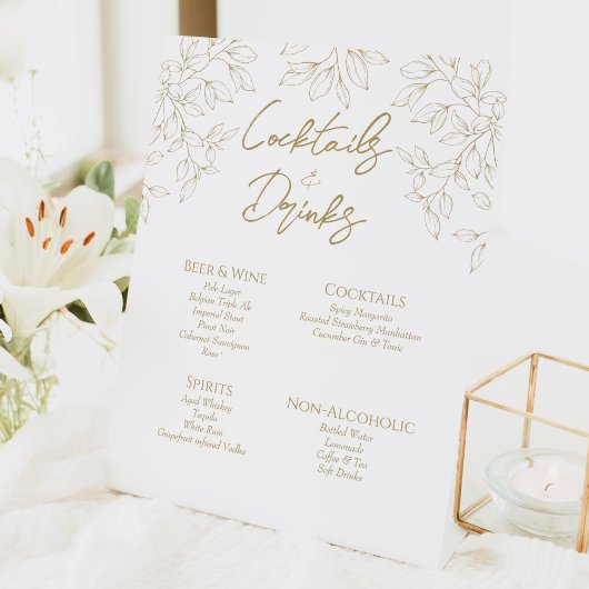 Classic Gold Greenery Wedding Cocktails und Drinks Sockelschild