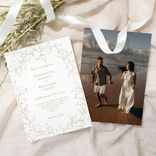 Classic Gold Greenery Wedding Foto Einladung