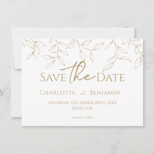 Classic Gold Greenery Wedding Foto Save the Date (Vorderseite)