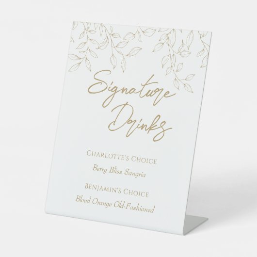 Classic Gold Greenery Wedding Signature Drinks Sockelschild (Vorderseite)