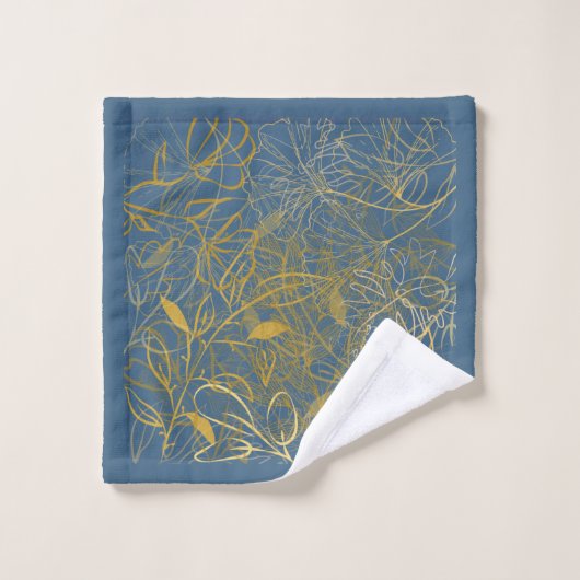 Classic Gold Leaf Blue Background Badhandtuch Set (Waschlappen)
