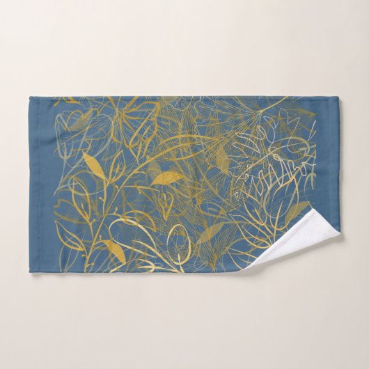 Classic Gold Leaf Blue Background Badhandtuch Set (Handtuch)