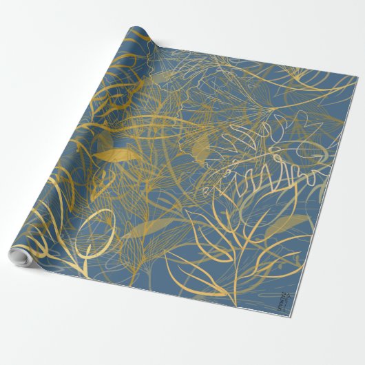 Classic Gold Leaf Blue Background Geschenkpapier (Ungerollt)