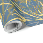 Classic Gold Leaf Blue Background Geschenkpapier (Rolleneckpunkt)