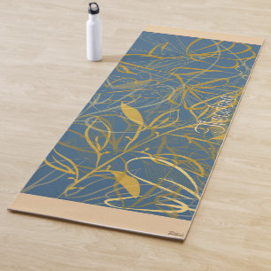 Classic Gold Leaf Blue Background Yogamatte