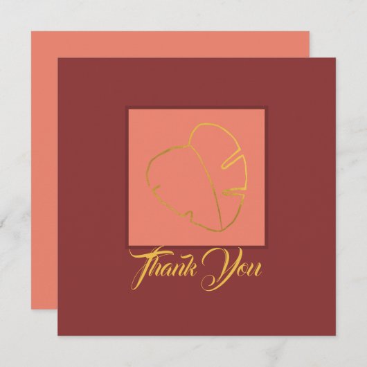 Classic Gold Leaf Elegantes Lila Rosa Dankeskarte (Vorne/Hinten)