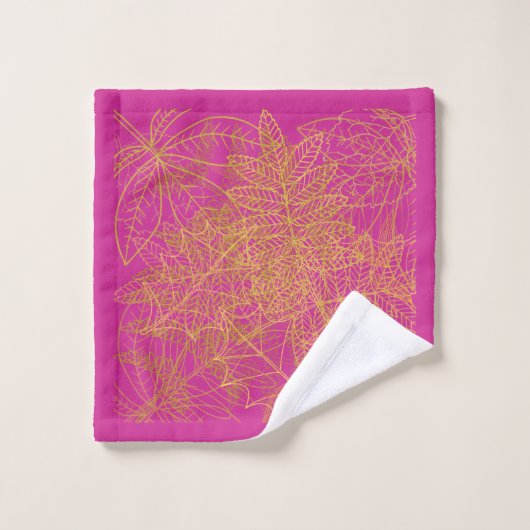 Classic Gold Leaf Fuchsia Hintergrund Badhandtuch Set (Waschlappen)