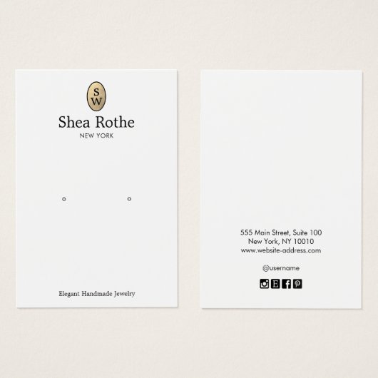 Classic Gold Monogram Earring Display Card (Vorne & Hinten)