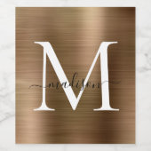 Classic Gold Monogram Girly Script Metallic Steel Weinetikett (Einzelnes Label)