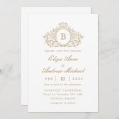 Classic Gold Monogram Wappen Hochzeitseinladung Einladung (Vorne/Hinten)